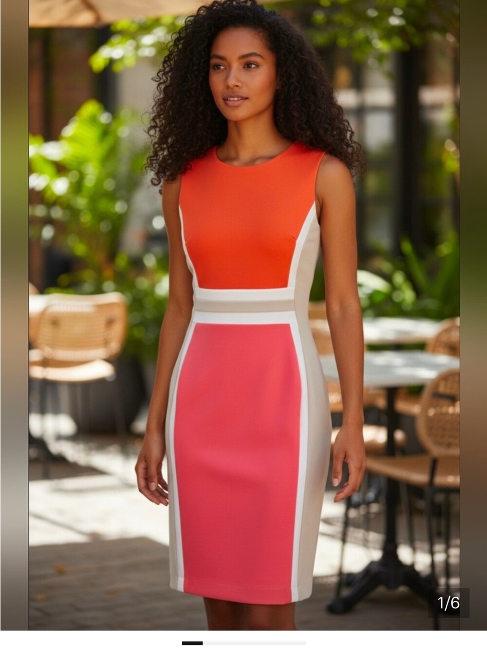 Calvin Klein Orange and Pink Colorblock Sheath Dress
